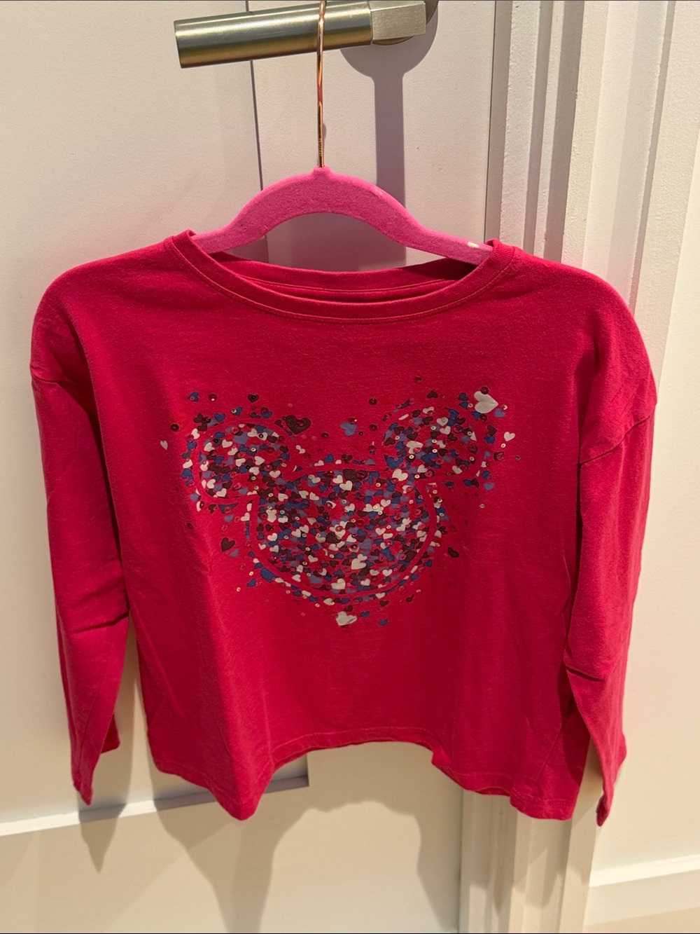 Desigual Girls Hot Pink Mickey Mouse Heart Long Sleeve Tee 7/8